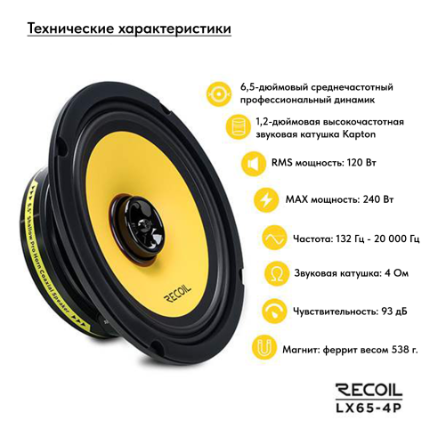Коаксиальная акустика. Акустическая система RECOIL LX65-4P. Цена от – 6&nbsp;990 руб. фото 5